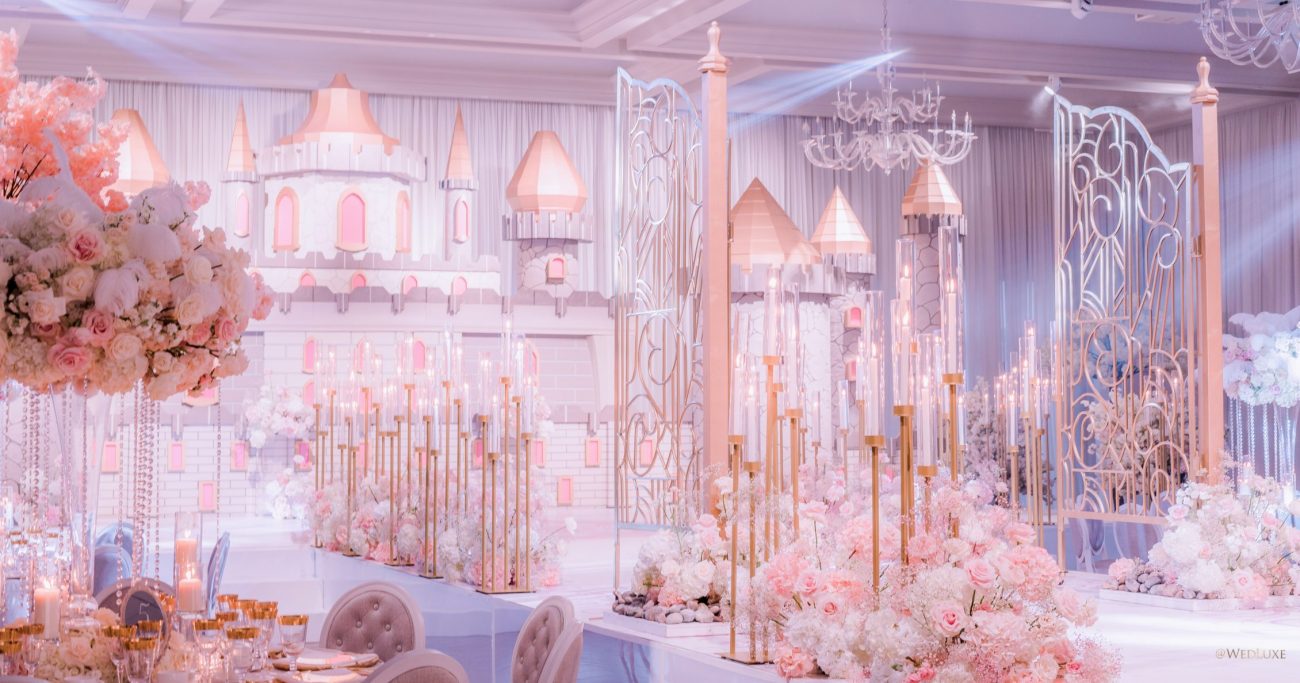 Cherry blossom fairytale castle wedding decor