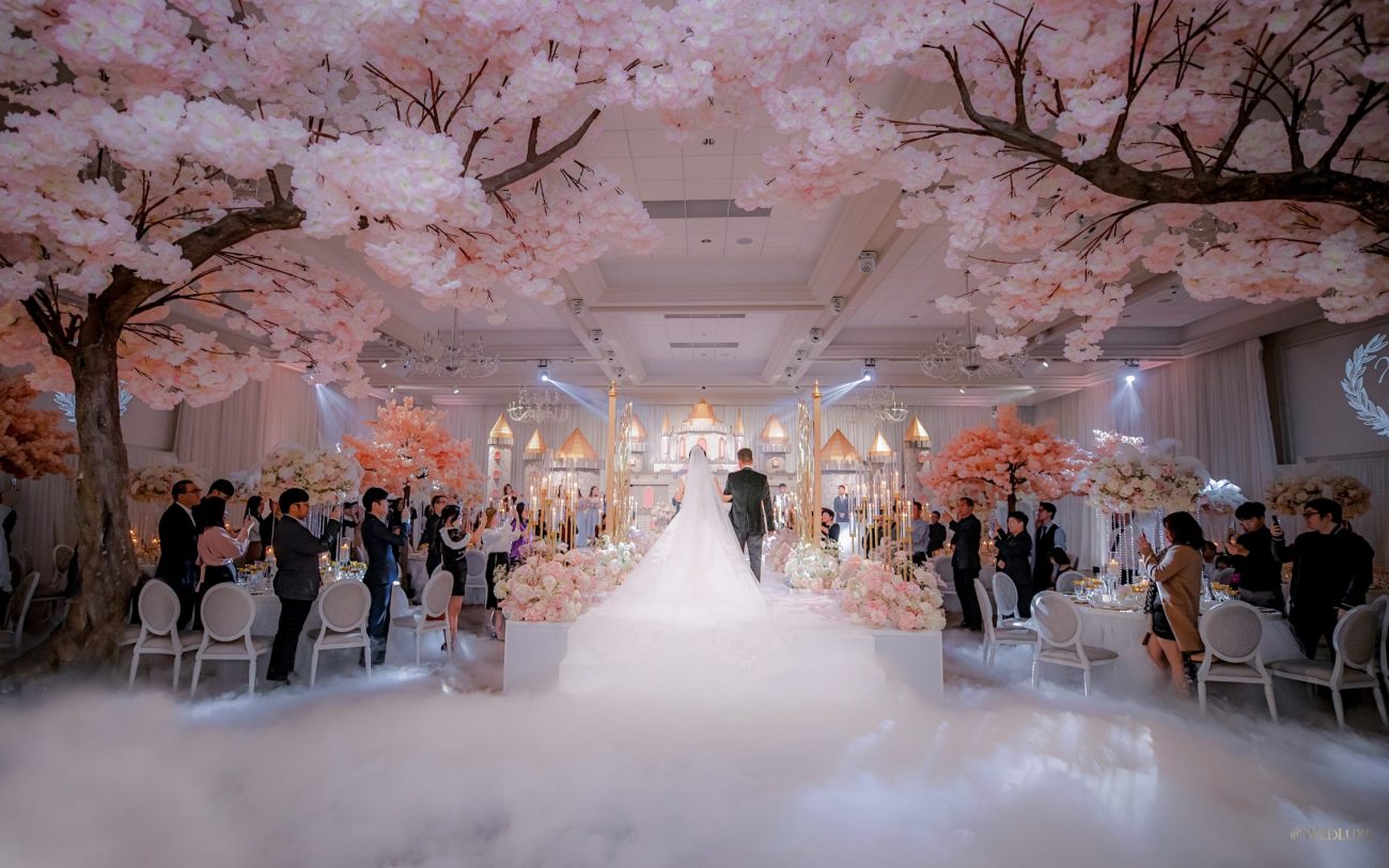 Cherry blossom fairytale castle wedding decor